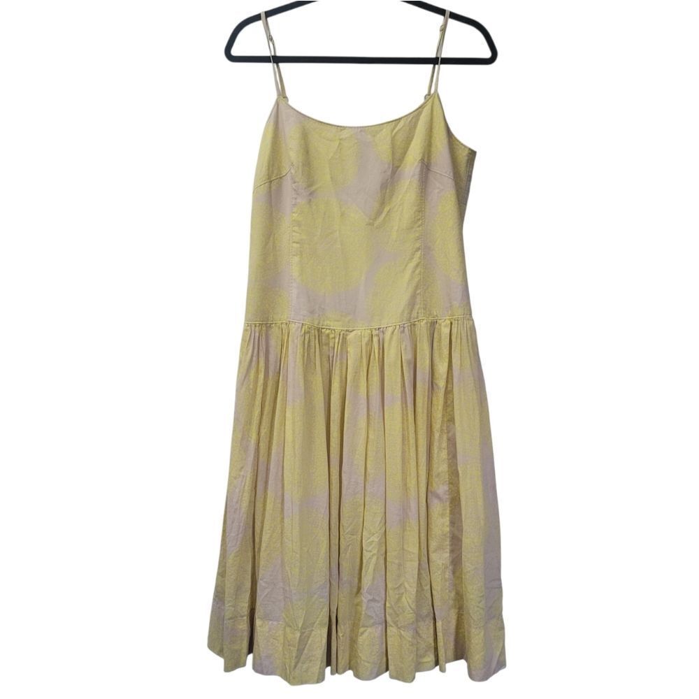 Fossil Yellow And White Floral Midi Dress with Spaghetti Straps Size 10